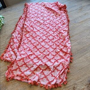 Roberta Roller Rabbit Pink Red and White Patterned 76” long Scarf with Tassels